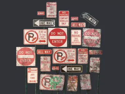 Traffic Sign01 Pack Low-poly 3D model