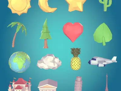 Polygonal Cartoon Pack Low-poly 3D model