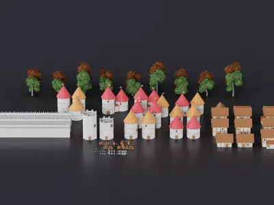 Medieval Village 110 Objects Low-poly 3D model