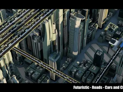 Futuristic-Roads-Cars and City 01 3D Model Pack