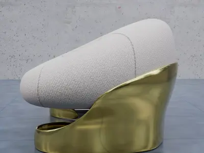 Luxury Boucle Loveseat 3D Model Satin Brass Base Low-poly 3D model