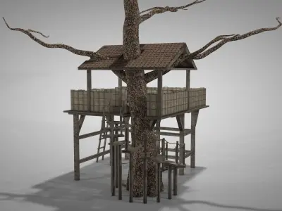 Cute Tree House Low-poly 3D model