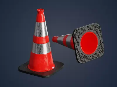 Red traffic cone with reflector PBR Game-Ready Low-poly 3D model