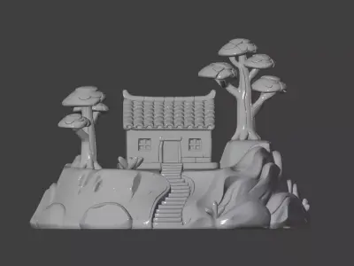 Mountain Cottage Landscape 3D print model