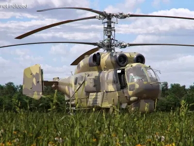 Camo Twin Rotor Military Helicopter with Interior Rigged 3D model