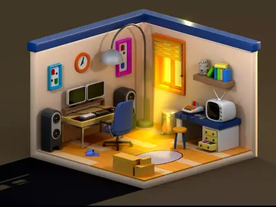 Diorama Low Poly LightRoom Low-poly 3D model