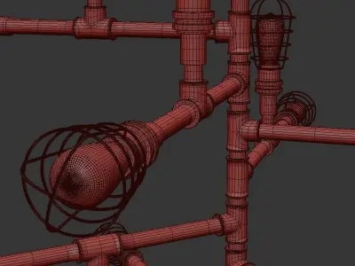 Conduit industrial style chandelier with number of light bulbs 3D model