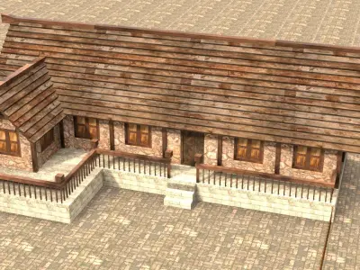 Modular fantasy medieval building Low-poly 3D model