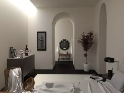 Bedroom with arched window 3D model