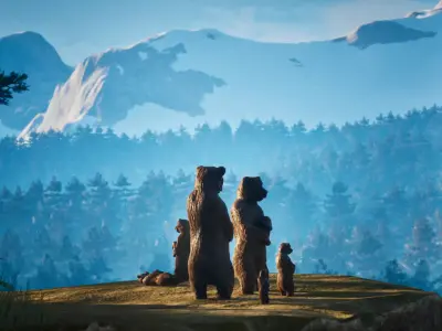 The Bear Wooden Statue low-poly Low-poly 3D model