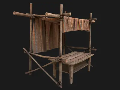 Market Stall Tent Brown Lines Low-poly 3D model