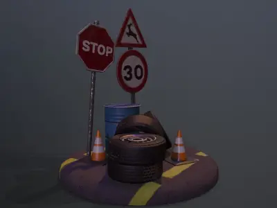 Street Signs Traffic Signals Low-poly 3D model