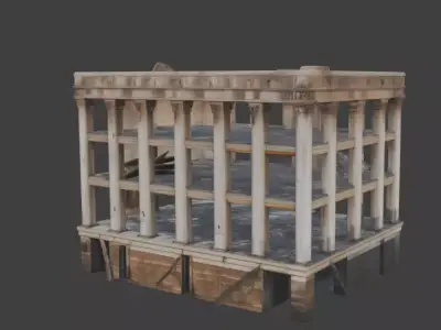 Ruined Three Story Stone Building 3D Model Low-poly 3D model