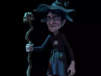 Witch Game Ready wizard holding scepter Low-poly 3D model