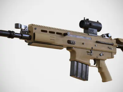 FN SCAR - H - QCB - With Attachments - Highly Detailed - PBR Low-poly 3D model
