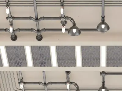 ceiling with pipe light 3D model