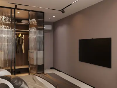 Bedroom in beige and gray tones 3D model