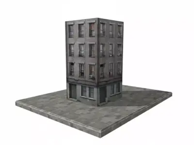 European street Red Brick Corner Shop 3D model