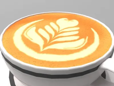 Mocha Coffee Cup Espresso Cappuccino Leaf Heart Design Low-poly 3D model