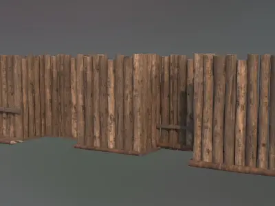 trench wooden fence made of logs 3D model