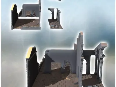 French neo-classical-style courthouse with columned entrance and 3D print model