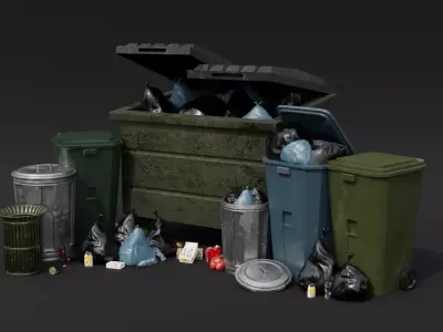 Urban Trash set Low-poly 3D model