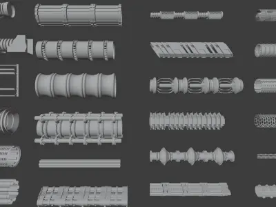 117 Rigged Sci-fi Mechanical Tubes for Kitbashing 3D model