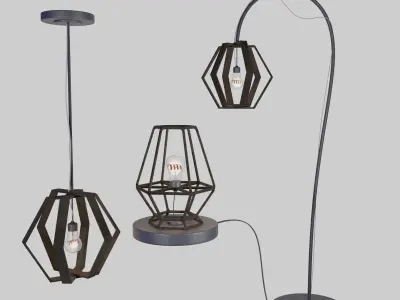 Realistic lamp pack 3X PBR cycles eevee Low-poly 3D model
