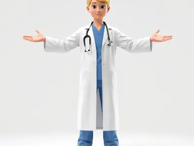 Stylized Young Doctor D Model in White Coat with Stethoscope Low-poly 3D model