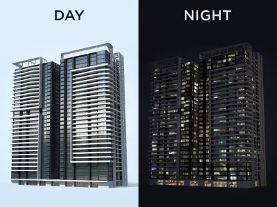 Apartment Building Day and Night Low-poly 3D model