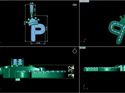 Crown Initial  P  Letter Pendant 3D print model