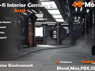 Sci-fi Interior Corridor 2 Asset 40 Models Low-poly 3D model