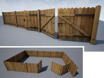 Fence - Wooden - Modular Low-poly 3D model