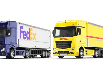  Two Detailed Large Cargo Trucks 