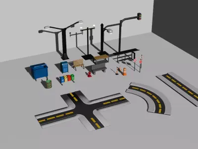 Low Poly Isometric Urban Street Pack Low-poly 3D model