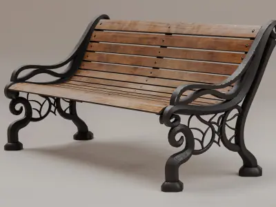 Set of 3 Old Park Benches Intact Damaged and Broken PBR Low-poly 3D model