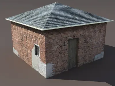 Barn 3 Low poly 3d Model old brick building with roof 3D model