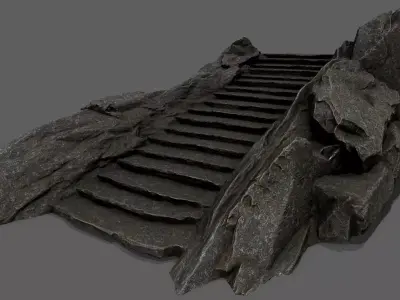 Stairs set of made out of rocks Low-poly 3D model