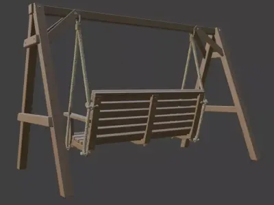 Wooden Porch Swing with Rope 3D model