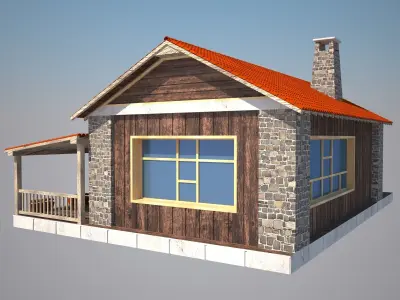 House 3D Model wooden with orange roof 3D model