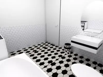 Bathroom with checkered floor Low-poly 3D model