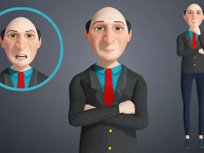 Cartoon Old Man Rigged Character Businessman Boss 3D model