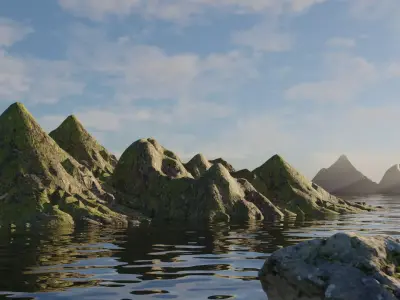 landscape scene with hill and water 3D model