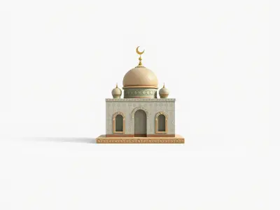 Symmetrical Mosque with Crescent Moon model pack Low-poly 3D model