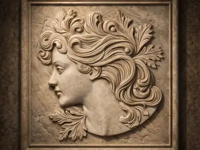 Eterna Flora  Art Nouveau Woman Bas-Relief Wall Sculpture 3D print model