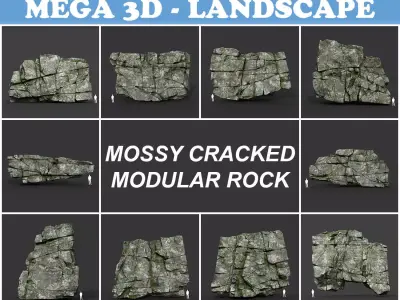 Low poly Mossy Cracked Modular Rock 220106 Low-poly 3D model