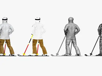 001200 skiman in white jacket khaki pants 3D model