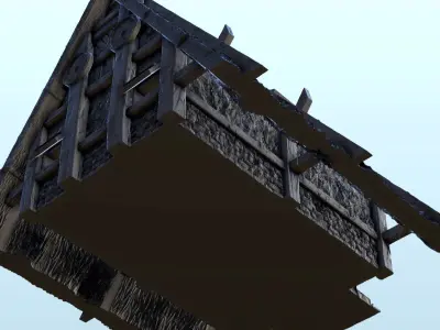 Viking building in thatch and wood with ornaments 7 3D print model