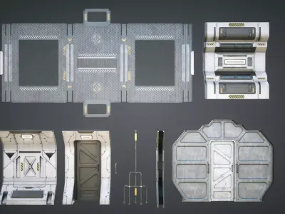 Sci Fi Corridor Modular Low-poly 3D model