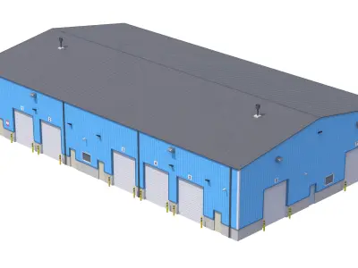 4 Blue Industrial Buildings 3D Model Pack